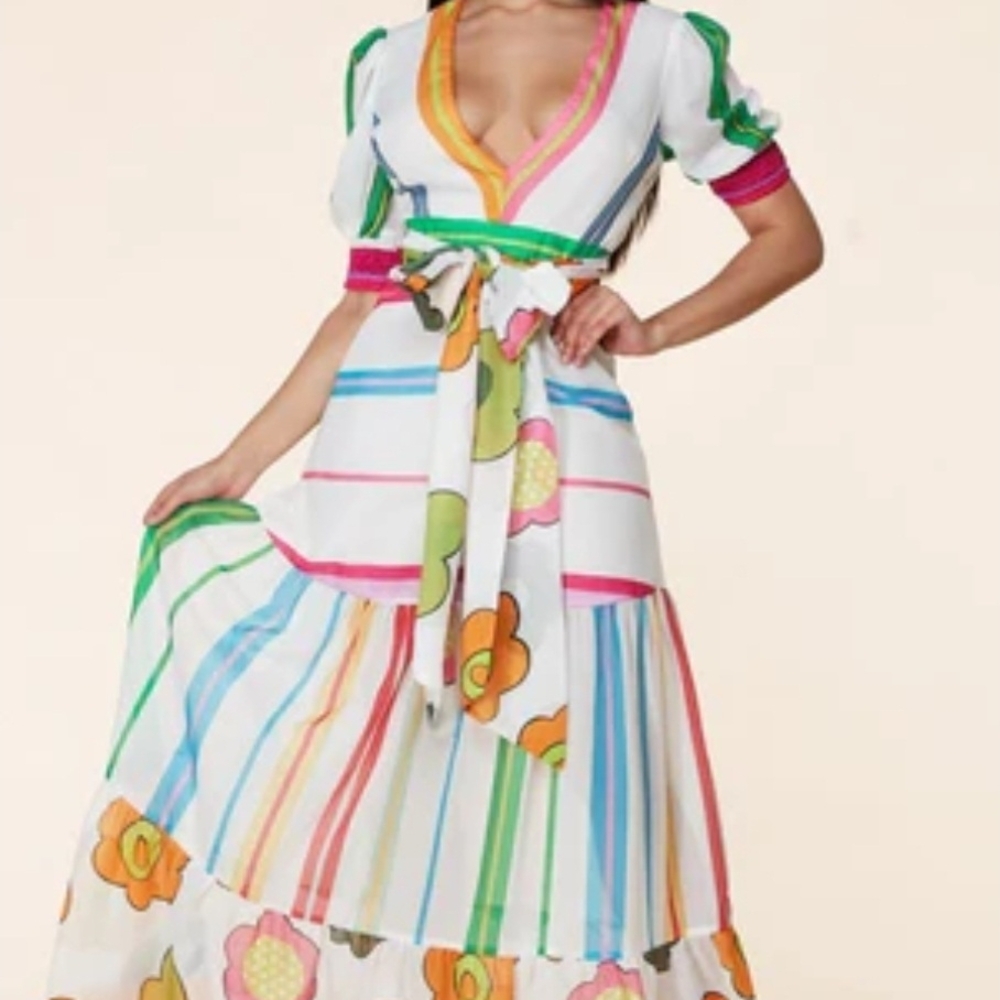 Colorful Floral Striped Maxi Dress